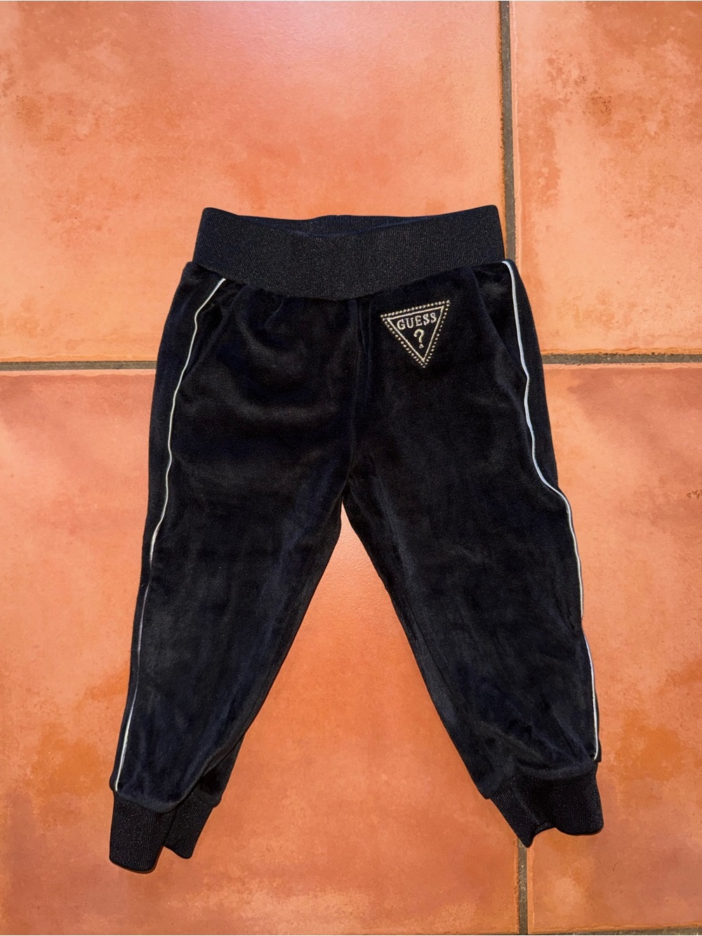 GUESS Black Velour Jogger Pants with White Piping